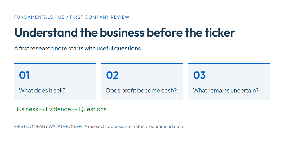 A first company research note: understand the business, examine evidence, and identify unanswered questions.